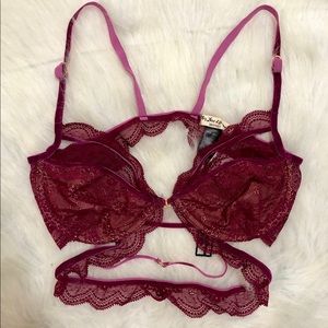 For Love & Lemons Pink Strappy Lace Bralette